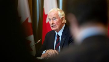 Hon. David Johnston,  Independent Special Rapporteur on Foreign Interference, holds a press conference on  May 23, 2023, after presenting his first report. Andrew Meade