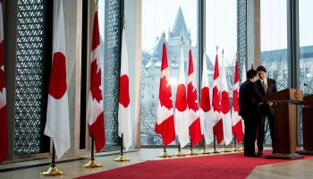 Prime Minister Justin Trudeau and  Japanese Prime Minister Kishida Fumio hold a joint media availability at the National Arts Centre in Ottawa on Jan. 12, 2023. Andrew Meade