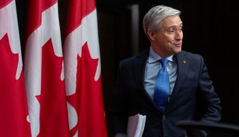 Minister of Innovation, Science and Industry François-Philippe Champagne attends a press conference in the National Press Theatre on  Oct. 24.