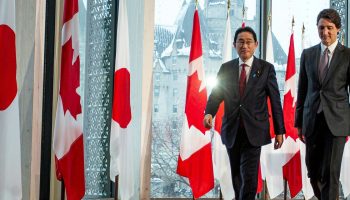 Prime Minister Justin Trudeau and Japanese Prime Minister Kishida Fumio hold a joint media availability at the National Arts Centre in Ottawa on Jan. 12, 2023. Andrew Meade