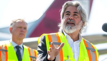 Minster of Transport Pablo Rodriguez  makes an announcement at the Canadian North airlines hanger in Ottawa on Aug. 9, 2023, of an $11 million  investment under the National Trade Corridors Fun to build a new cargo facility for the airline, which services Canada’s north.