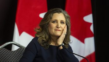 Minster of Finance Chrystia Freeland holds a press conference in the 2024 Budget lockup at 111 Sussex Drive in Ottawa on  April 16, 2024. Andrew Meade