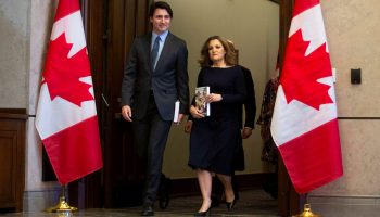 Prime Minister Justin Trudeau and Minster of Finance Chrystia Freeland stop for a photo before the 2024 budget is tabled in the House of Commons on  April 16, 2024.
