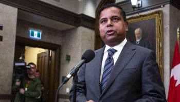 Minister of Public Safety Gary Anandasangaree speaks with reporters after Question Period on  Oct. 8, 2025. The Hill Times photograph by Andrew Meade