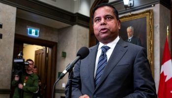 Minister of Public Safety Gary Anandasangaree speaks with reporters after Question Period on  Oct. 8, 2025. The Hill Times photograph by Andrew Meade