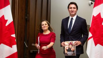 On Nov. 21, Finance Minister Chrystia Freelance, right, and Prime Minister Justin Trudeau, arrive before Freeland delivered the government’s fall 2023 economic statement.