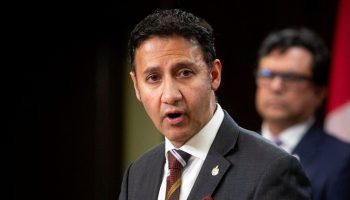 Minister of Justice Arif Virani holds a press conference in Ottawa on  Oct. 5, 2023, to make a funding announcement on increasing access to justice for Muslim communities in Ontario and Manitoba.