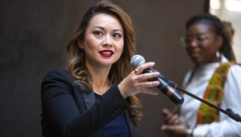 Minister of Small Business Rechie Valdez makes an announcement at Carleton University on Feb. 8, 2024, in support of Black entrepreneurs alongside representatives of the Black Entrepreneurship Knowledge Hub.