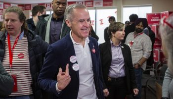 Prime Minister Mark Carney visits the campaign office in his home riding of Nepean on March 29, 2025. The Hill Times photograph by Andrew Meade