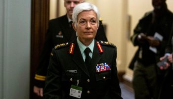 Lt.-Gen. Jennie Carignan arrives to the Prime Minister’s office before the Liberal cabinet meeting in West Block on  Jan. 30, 2024.
