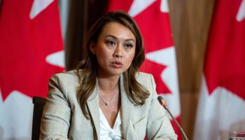 Minister of Small Business Rechie Valdez speaks at a press conference in Ottawa on  Sept. 21, 2023, to speak about a bill to remove GST charges from new rental development and update competition law. The Hill Times photograph by Andrew Meade