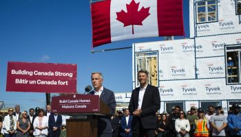 Prime Minister Mark Carney makes an announcement at a modular home construction site in Napean, Ont. on Sept. 14,  2025, about Build Canada Homes and the government plans to expand and innovate home building. The Hill Times photograph by Andrew Meade