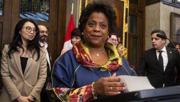 Minister of Health Marjorie Michel holds a press conference in the House of Commons foyer on  Feb. 4, 2026, to announce the government’s introduction of Bill S-5, the Connected Care for Canadians Act. The Hill Times photograph by Andrew Meade