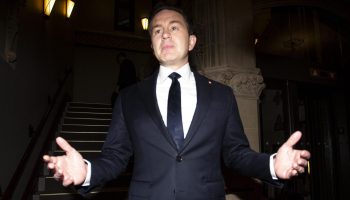 Conservative Party Leader Pierre Poilievre speaks with reporters before going in to a meeting with Prime Minister Mark Carney in West Block on Oct. 22, 2025, to discuss budget priorities. The Hill Times photograph by Andrew Meade