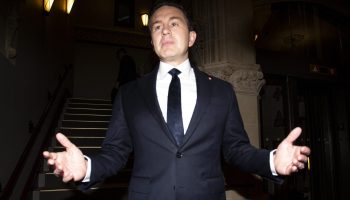 Conservative Party Leader Pierre Poilievre speaks with reporters before going in to a meeting with Prime Minister Mark Carney in West Block on Oct. 22, 2025, to discuss budget priorities. The Hill Times photograph by Andrew Meade