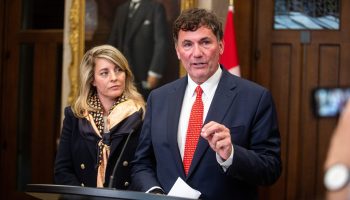 Minister of Foreign Affairs Mélanie Joly and Minister of Public Safety, Democratic Institutions and Intergovernmental Affairs Dominic LeBlanc hold a press conference in the House of Commons Foyer on Sept. 18, 2023, to speak about Canada’s sovereignty and intelligence showing India involvement in the killing of a Sikh leader in Surrey, B.C..