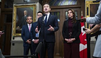 568A5578 Conservative Party leader Pierre Poilievre holds a press conference in the House of Commons foyer of Oct. 23, 2025. The Hill Times photograph by Andrew Meade