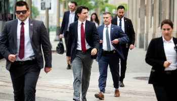Prime Minister Justin Trudeau arrives for a press conference at the Sir John A. Macdonald building in Ottawa on June 5, 2023, to provide an update on the ongoing wildfire situation across Canada. Andrew Meade