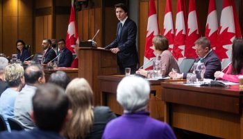 Prime Minister Justin Trudeau addresses the Liberal caucus at its winter retreat in West Block on  Jan. 27, 2023, before the House resumes sitting for the first time in 2023.