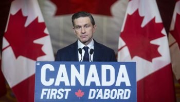 Conservative Leader Pierre Poilievre holds a press conference at the Marriott Hotel in downtown Ottawa on March 2, 2025. The Hill Times photograph by Andrew Meade