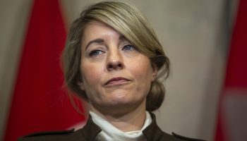 Minister of Foreign Affairs Mélanie Joly attends a press conference in West Block on March 4, 2025, in reaction to the levying of 25 per cent tariffs by the American government on Canadian exports. The Hill Times photograph by Andrew Meade