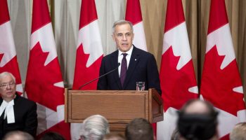 Prime Minister Mark Carney speaks at the Official Portrait Unveiling Ceremony for the Right Honourable Stephen Harper in Ottawa on  Feb. 3, 2026. The Hill Times photograph by Andrew Meade