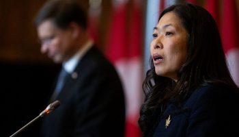 Minister of International Trade, Export Promotion, Small Business Mary Ng and Valdis Dombrovskis, Executive Vice-President and Commissioner for Trade, hold a press conference in Ottawa on  Dec. 2, 2022.