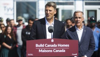 6L8A1767_2 Minister of Housing and Infrastructure and Minister responsible for Pacific Economic Development Canada Gregor Robertson speaks during announcement at a modular home construction site in Napean, Ont. on Sept. 14,  2025, about Build Canada Homes and the government plans to expand and innovate home building. The Hill Times photograph by Andrew Meade