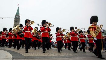 The Band of the Ceremonial Guard performs a short concert on Parliament Hill in Ottawa on  June 30, 2023.