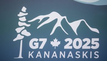 poses for a family photo with G7 foreign ministers at their meeting in La Malbaie, Que. on March 13, 2025. The Hill Times photograph by Andrew Meade