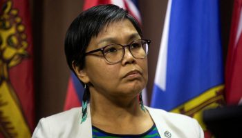 NDP MP Lori Idlout holds a press conference in West Block on Feb. 16, 2023, to call on the government to address the housing crisis facing northern and Indigenous communities. Andrew Meade