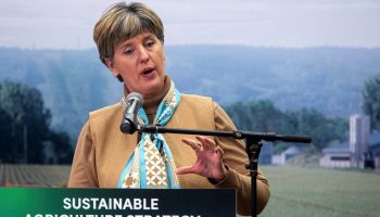 Agriculture and Agri-food Minister Marie-Claude Bibeau speaks at the launch of consultations for the development of a sustainable agriculture strategy in Ottawa on Dec. 12, 2022. The Hill Times photograph by Andrew Meade