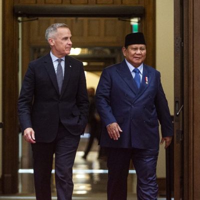 Prime Minister Mark Carney and Indonesian President excellency Prabowo Sugianto hold a signing ceremony in West Block on  Sept. 24, 2025, to sign a comprehensive economic partnership agreement and defence cooperation agreement. The Hill Times photograph by Andrew Meade