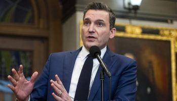 Minister of Artificial Intelligence and Digital Innovation and Minister responsible for the Federal Economic Development Agency for Southern Ontario Evan Solomon speaks with reporters before the House of Commons foyer before Question Period on  Feb. 23, 2026. The Hill Times photograph by Andrew Meade