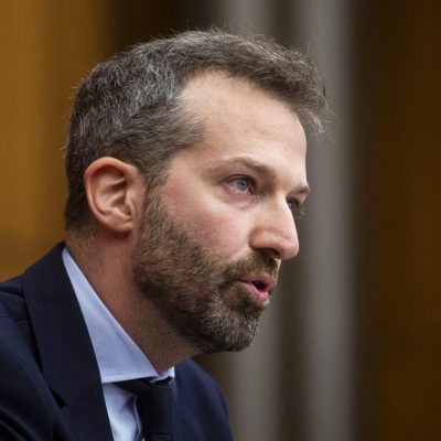 Minister of Government Transformation Public Works and Procurement Joël Lightbound holds a press conference in the National Press Theatre on Sept. 25, 2025, to provide an update on changes to Canada Post’s services. The Hill Times photograph by Andrew Meade