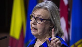 Green Party Leader Elizabeth May holds a press conference in West Block on  Feb. 26, 2026. The Hill Times photograph by Andrew Meade