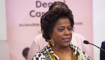 Minister of Health Marjorie Michel makes an announcement about the Canadian Dental Care Plan in Vanier, Ont. on  Oct. 2, 2025, to provide an update that 5 million Canadians have enrolled in the program. The Hill Times photograph by Andrew Meade