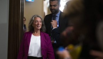Minister of Environment and Climate Change Julie Dabrusin speaks with reporters after the Liberal cabinet meeting in West Block on  Oct. 9, 2025. The Hill Times photograph by Andrew Meade.