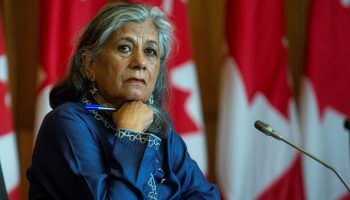 Senator Ratna Omidvar is  pictured during a press conference on June 2, 2022, to speak publicly for the first time about certain grave concerns on the current status of Canada’s processing of applications from Afghans.