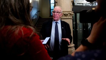 Minister of National Defence Bill Blair speaks with reporters after the Liberal party caucus meeting in West Block  on March 20, 2024.