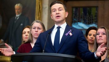 Conservative Party Leader Pierre Poilievre holds press conference in the House of Commons foyer on Oct. 28, 2025, to speak about Conservative MP Frank Caputo’s private members billC-225 to strengthen responses to intimate partner violence. The Hill Times photograph by Andrew Meade