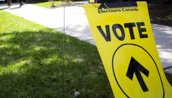 An Elections Canada sign is pictured outside a polling station at St. Bartholew’s Church Hall in Rockcliffe on April 28, 2025. The Hill Times photograph by Andrew Meade