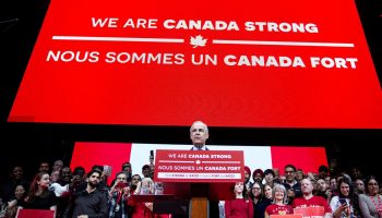 Prime Minister Mark Carney takes the stage at a election night event in Ottawa, Ont. on April 2025, after securing a Liberal government. The Hill Times photograph by Andrew Meade