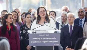 Minister of Indigenous Services Mandy Gull-Masty speaks at an announcement about funding for the Department for Women and Gender Equality in Ottawa on Oct. 29, 2025. The Hill Times photograph by Andrew Meade