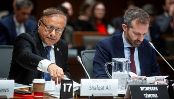 President of the Treasury Board Shafqat Ali and Minister of Government Transformation Public Works and Procurement Joël Lightbound appear before the House of Commons Standing Committee on Government Operations and Estimates on  Oct. 30, 2025. The Hill Times photograph by Andrew Meade