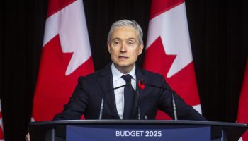 Minister of Finance and National Revenue François-Philippe Champagne holds a press conference inside the 2025 budget lockup in Ottawa on  Nov. 4, 2025, before the budget is tabled in the House of Commons. The Hill Times photograph by Andrew Meade