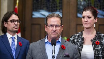 Bloc Quebecois Leader Yves-Francois Blanchet speaks with reporters in the House of Commons foyer on Nov. 4, 2025, after the government’s 2025 budget is tabled. The Hill Times photograph by Andrew Meade