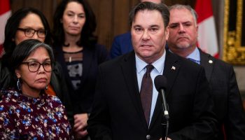 NDP Interim Party Leader Don Davies speaks to reporters in the House of Commons foyer on  Nov. 17, 2025, after the vote on the 2025 federal budget passes. The Hill Times photograph by Andrew Meade