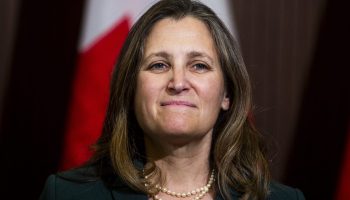 Minister of Transport and Internal Trade Chrystia Freeland attends a press conference in West Block on  June 6, 2025, to speak about his government’s One Canadian Economy: An Act to enact the Free Trade and Labour Mobility in Canada Act and the Building Canada Act. The Hill Times photograph by Andrew Meade