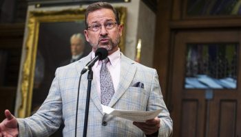 Bloc Quebecois Leader Yves-Francois Blanchet holds a press conference in the House of Commons foyer before Question Period on  June 13, 2025. The Hill Times photograph by Andrew Meade